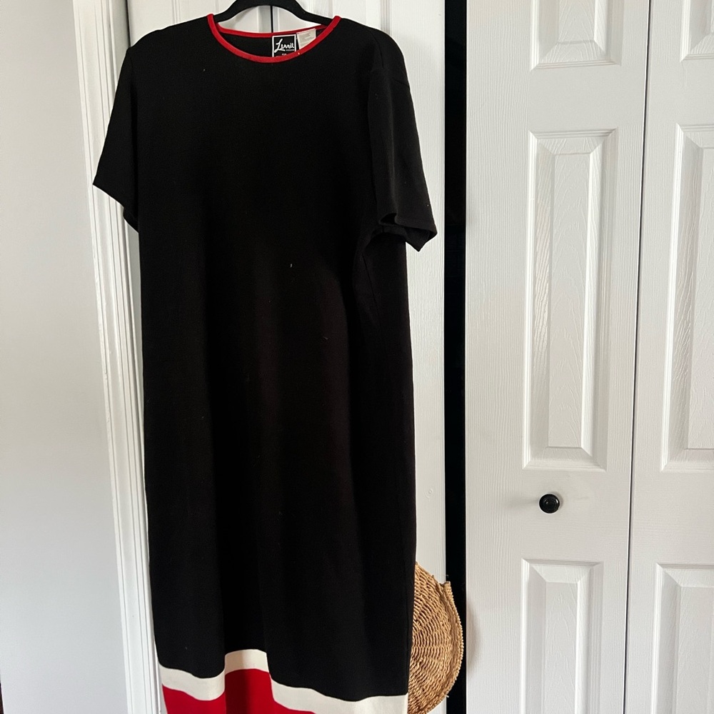 Nina Leonard Black Midi Dress with Red and White Trim